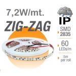 Tira LED 5 mts Flexible ZIG-ZAG 36W 300 Led SMD 2835 IP65 Blanco Cálido Serie Profesional